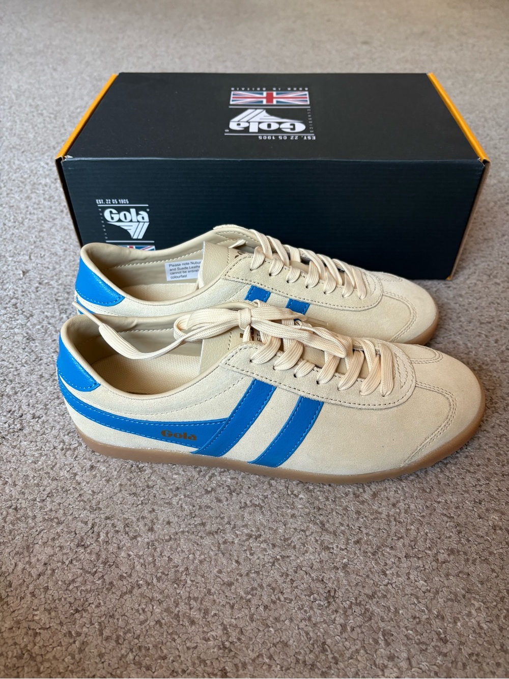 Gola Women's Beige Suede Sneakers with Blue Stripes